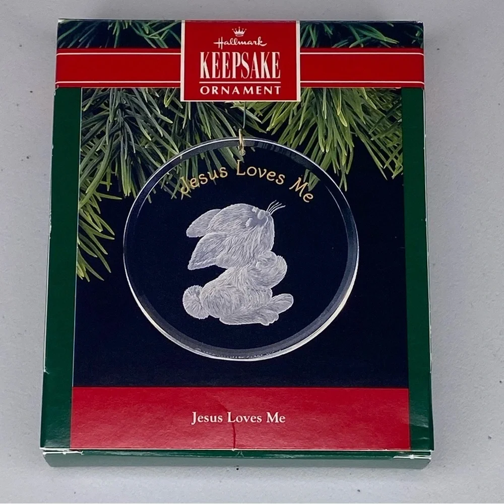 Hallmark Keepsake Ornament Jesus Loves Me Bunny Rabbit 1990 Acrylic Christian